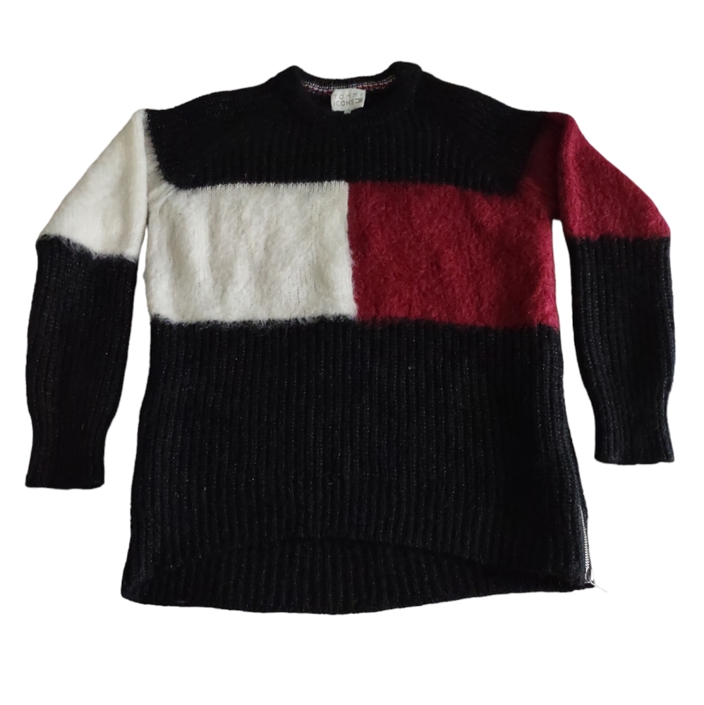 Tommy Icons XS Mohair Blend Italian Yarn Talila Metallic Flag Jumper Sweater